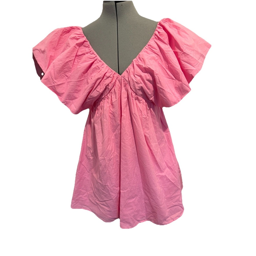 Day & Moon bright pink ruffle sleeve mini dress-back tie-lined, size Large